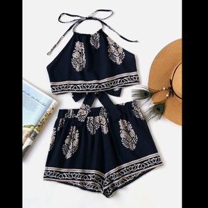 Tie back halter top and shorts